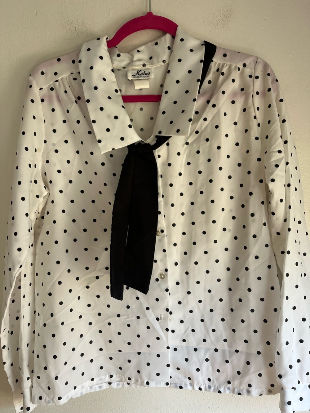 Katos Polka Dot Bow Blouse - Black on White w/tie